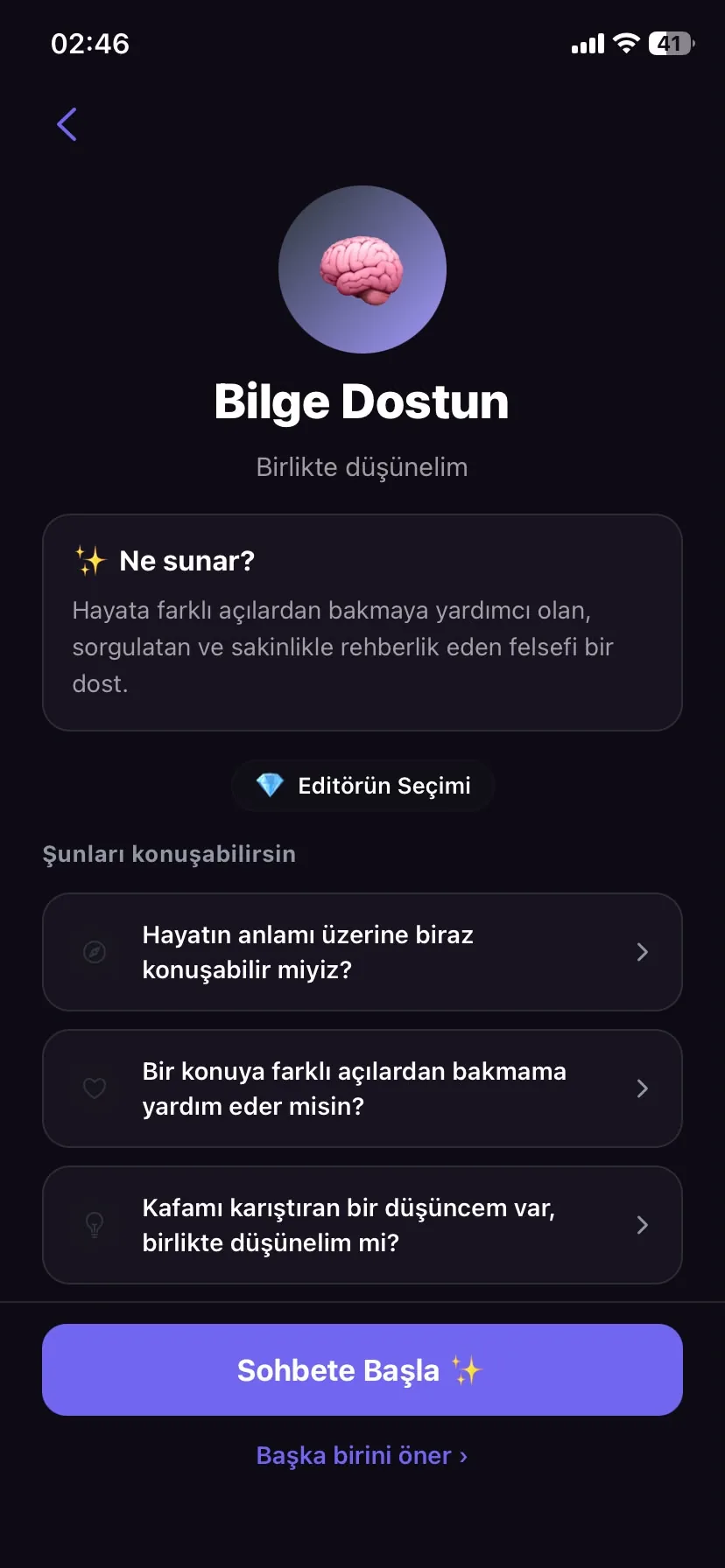 Kaldığın yerden devam etme özelliğini gösteren ChatwithX uygulama ekranı