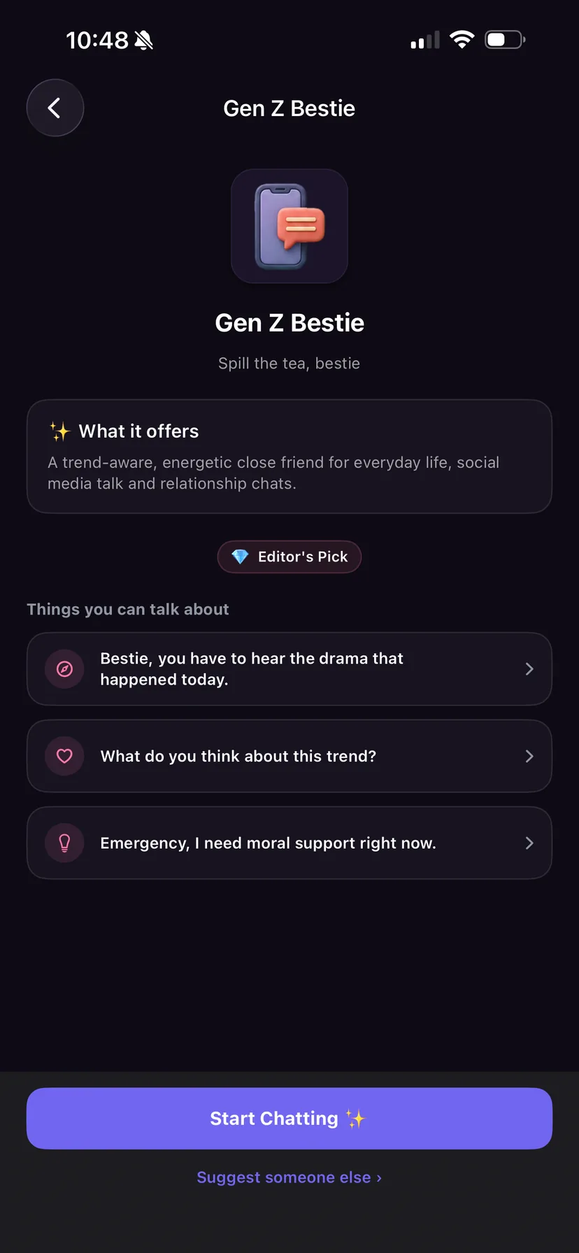 ChatwithX app screen showing the Turkish and English chat options